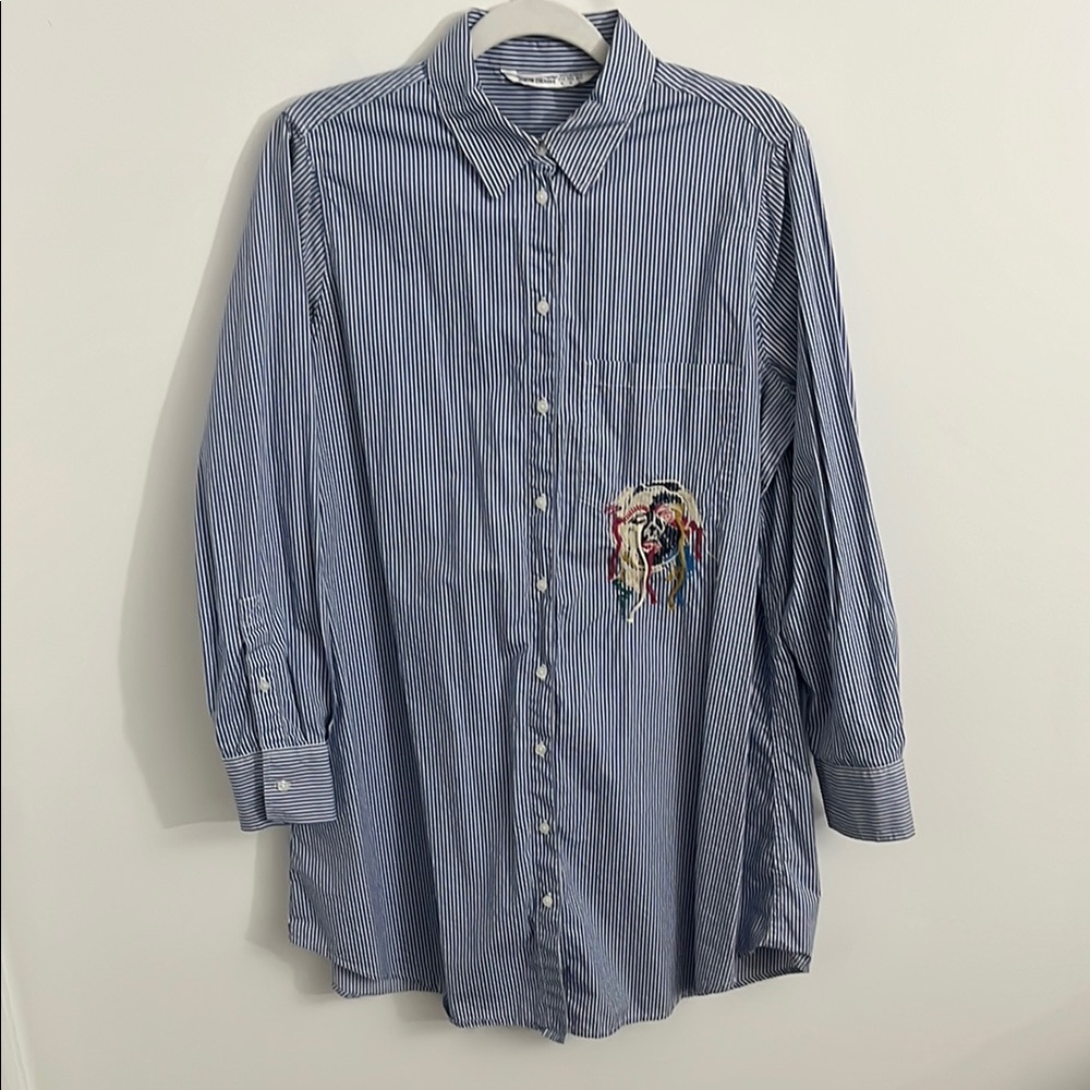 Unique Embroidery Striped Shirt - Thread Face